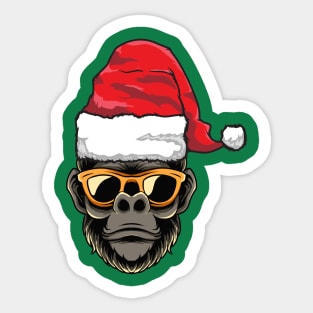 Santa Hat-Wearing Gorilla with Sunglasses Funny Christmas Holiday Sticker